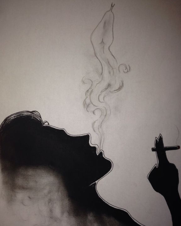 Dessin intitulée "Je fume pour oublie…" par Matisse Delepierre, Œuvre d'art originale, Marqueur