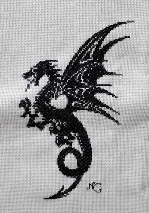 Art textile intitulée "Dragon" par Nathalie Gautier, Œuvre d'art originale, Broderie