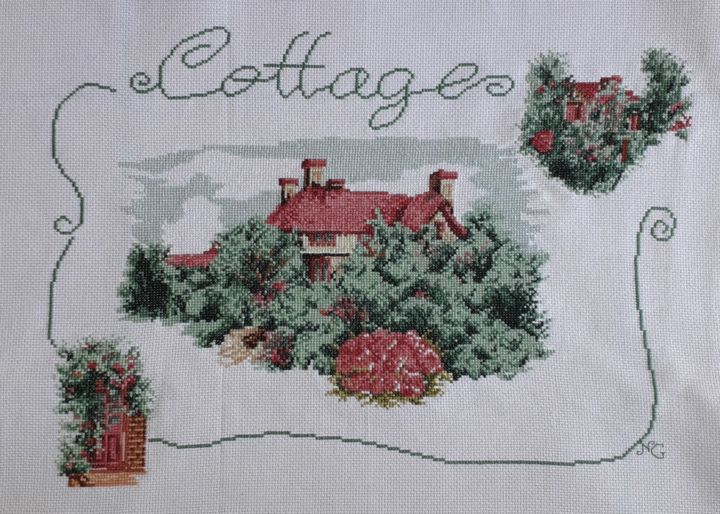 Art textile intitulée "Cottage" par Nathalie Gautier, Œuvre d'art originale, Broderie