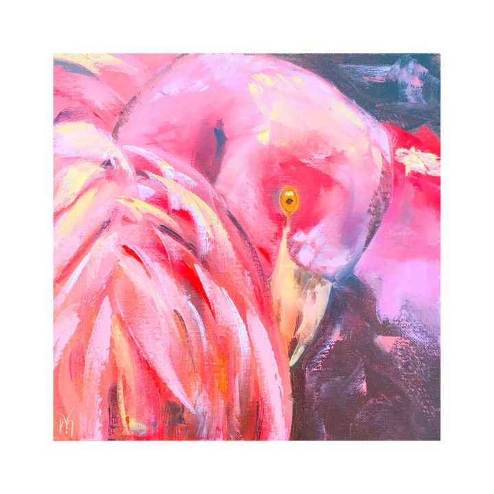 Peinture intitulée "Flamant rose peintu…" par Maria Matokhniuk, Œuvre d'art originale, Huile