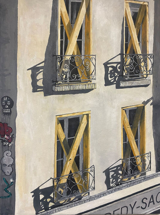 Painting titled "View from a Paris W…" by Mats Pehrson, Original Artwork, Oil Mounted on Wood Stretcher frame