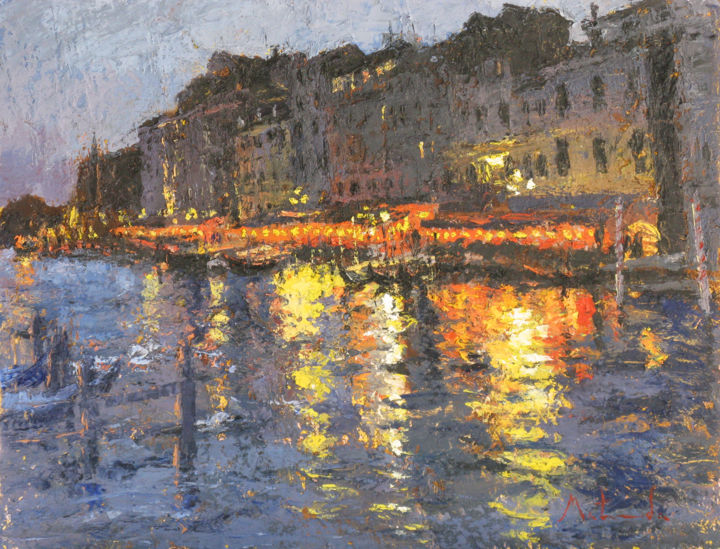 Painting titled "10p-venise-crepuscu…" by Toshio Matsuda, Original Artwork, Oil