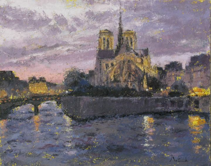 Pintura intitulada "Crepuscule Paris" por Toshio Matsuda, Obras de arte originais, Óleo