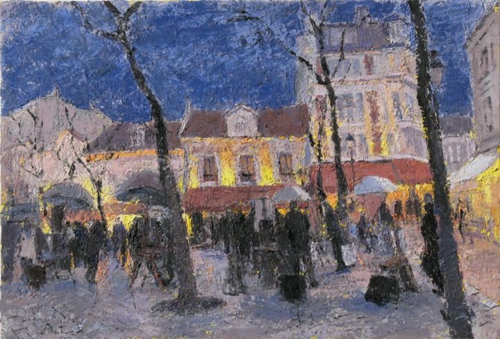 Painting titled "20m-place-du-tertre…" by Toshio Matsuda, Original Artwork, Oil
