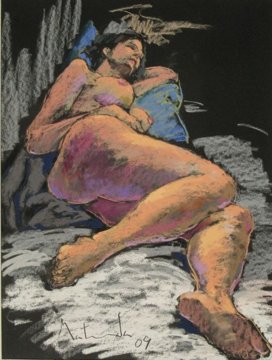 Рисунок под названием "65-50-nu-allonge-20…" - Toshio Matsuda, Подлинное произведение искусства, Цветные карандаши