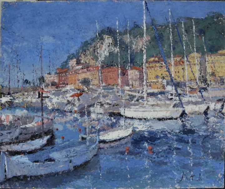 Painting titled "Vieux Port de Nice" by Toshio Matsuda, Original Artwork, Oil