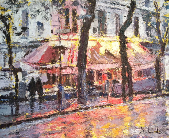 Painting titled "Bistrot Chez Ginnet" by Toshio Matsuda, Original Artwork, Oil