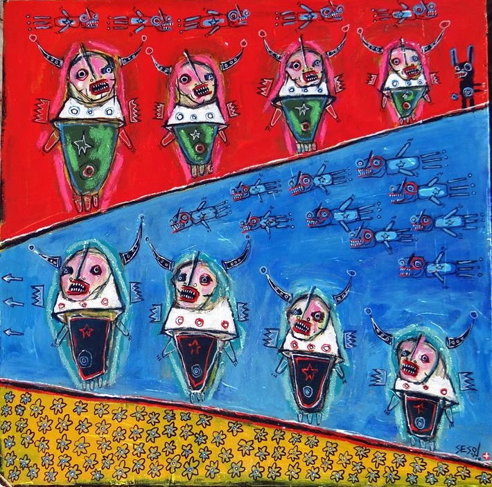 Painting titled "Mass migration" by Matt Sesow, Original Artwork, Acrylic