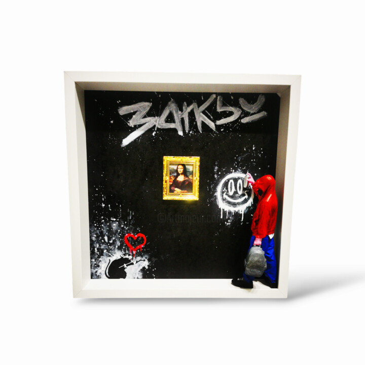 Sculpture titled "BANKSY "Louvre Atta…" by Matteo D'Adda, Original Artwork, Resin Mounted on Other rigid panel