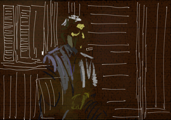 Digitale Kunst mit dem Titel "uomo seduto in casa" von Matteo Gilardi, Original-Kunstwerk, Digitale Malerei