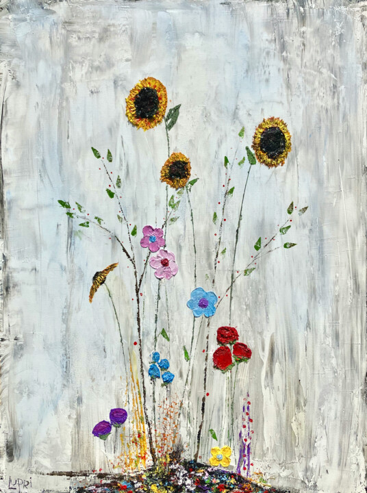 Pittura intitolato "Simple Sunflowers" da Matthias Lupri, Opera d'arte originale, Cera Montato su Telaio per barella in legno
