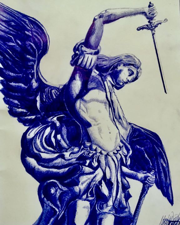 Dessin intitulée "Statua dell'arcange…" par Matthias Wallig, Œuvre d'art originale, Stylo à bille