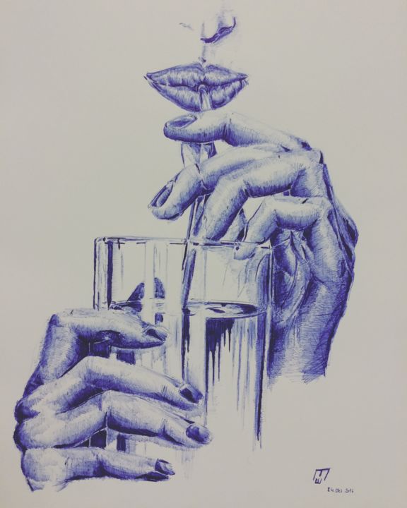 Σχέδιο με τίτλο "Acqua della vita" από Matthias Wallig, Αυθεντικά έργα τέχνης, Στυλό