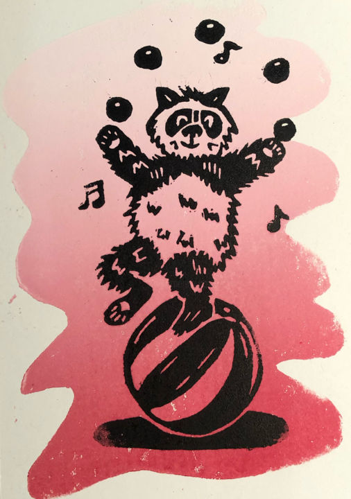 "Panda Joy" başlıklı Baskıresim Matthias Köppen tarafından, Orijinal sanat, Linocut