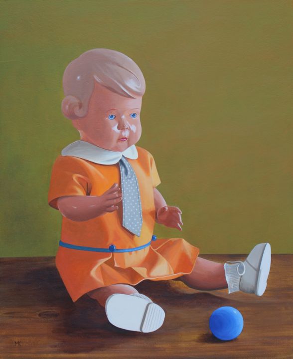 Painting titled "Die Puppe (The Doll)" by Matthias Kreher, Original Artwork, Acrylic