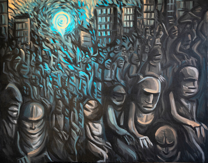 Peinture intitulée "Urban Exodus" par Matthieu Gouin, Œuvre d'art originale, Acrylique Monté sur Châssis en bois