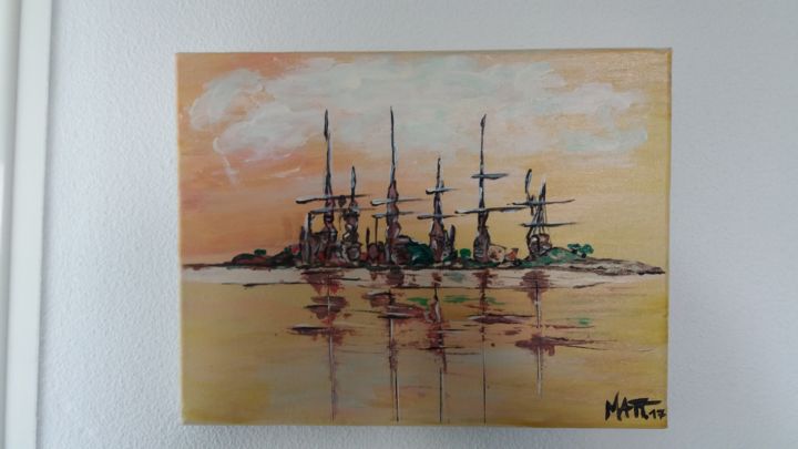 Malerei mit dem Titel "L île aux pirates" von Matthieu Paris, Original-Kunstwerk, Acryl