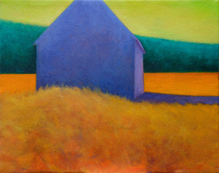 Painting titled "Blue Barn" by Mattia Riccadonna, Original Artwork, Oil