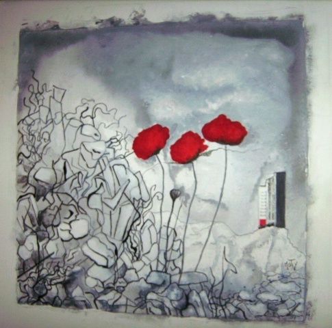 Painting titled "Fleurs de ruines" by Maty, Original Artwork, Oil