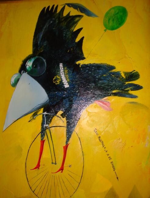Painting titled "Ворона на велосипед…" by Matyash Sergey, Original Artwork
