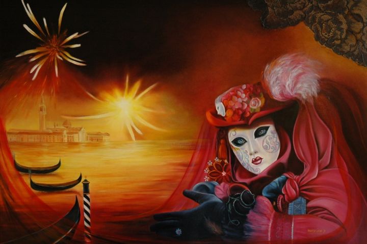 Malerei mit dem Titel "FEUX D'ARTIFICE A V…" von Yvette Matysiak, Original-Kunstwerk, Öl