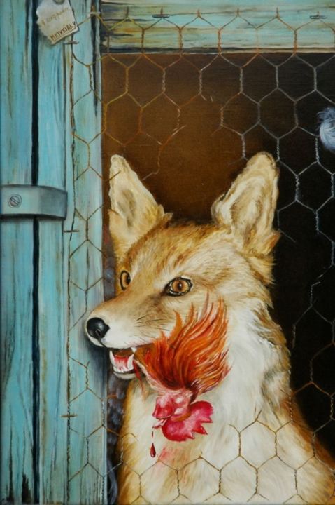 Painting titled "LE RENARD" by Yvette Matysiak, Original Artwork, Oil