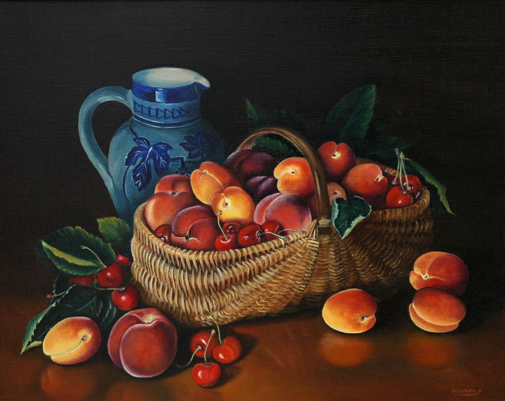 Malerei mit dem Titel "LE PANIER DE FRUITS" von Yvette Matysiak, Original-Kunstwerk, Öl