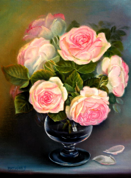 Peinture intitulée "BOUQUET DE ROSES PI…" par Yvette Matysiak, Œuvre d'art originale, Huile