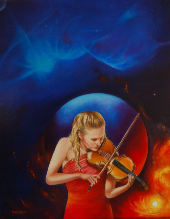 Painting titled "ATMOSPHERE  MUSICALE" by Yvette Matysiak, Original Artwork, Oil