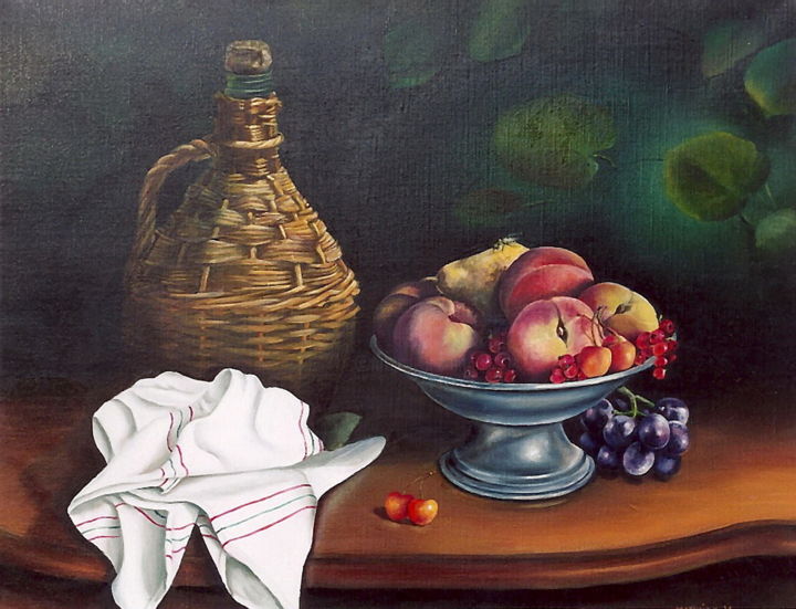 Painting titled "COUPE DE FRUITS" by Yvette Matysiak, Original Artwork, Oil