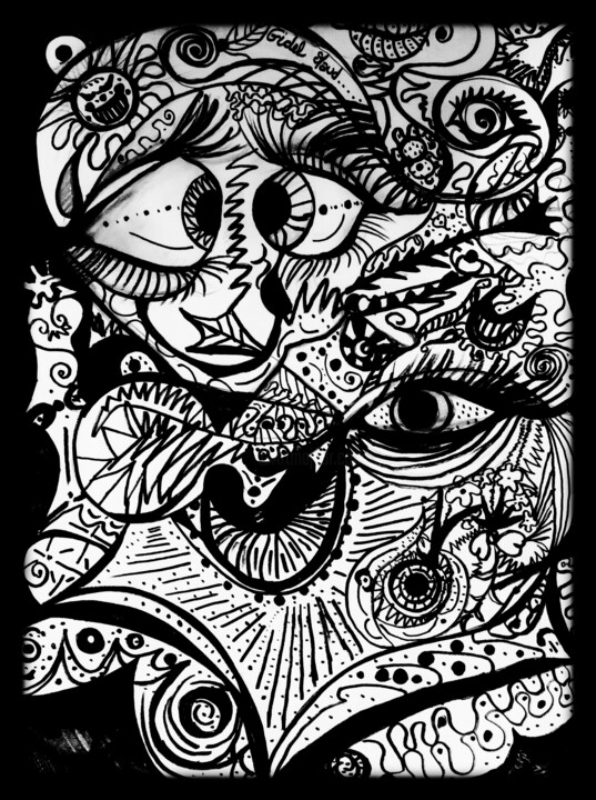 Dessin intitulée "Tes yeux dans les m…" par Maud Gidel, Œuvre d'art originale, Marqueur