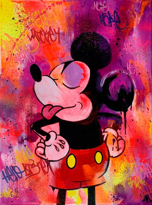 Schilderij getiteld "MickeyNope" door Maud Llorente, Origineel Kunstwerk, Acryl Gemonteerd op Frame voor houten brancard