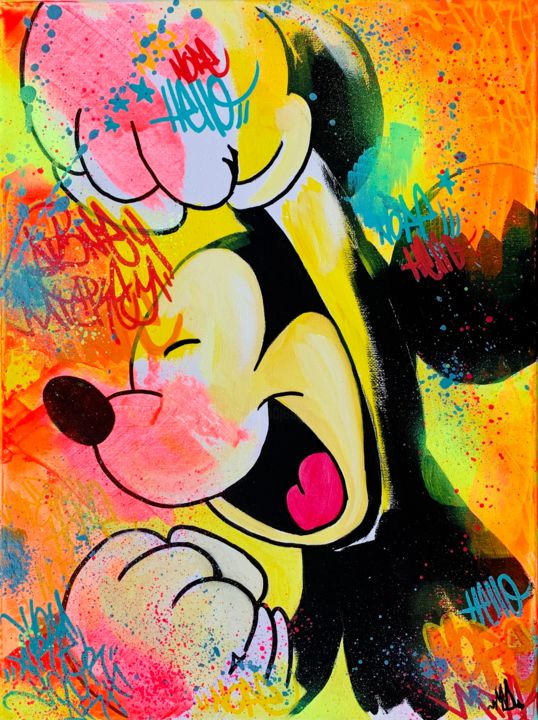 Painting titled "MickeyGO" by Maud Llorente, Original Artwork, Acrylic Mounted on Wood Stretcher frame