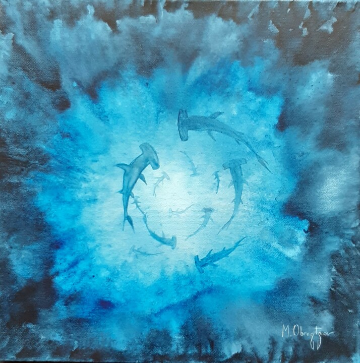 Malerei mit dem Titel "Valse bleue" von Maud Obraztsov, Original-Kunstwerk, Aquarell Auf Keilrahmen aus Holz montiert