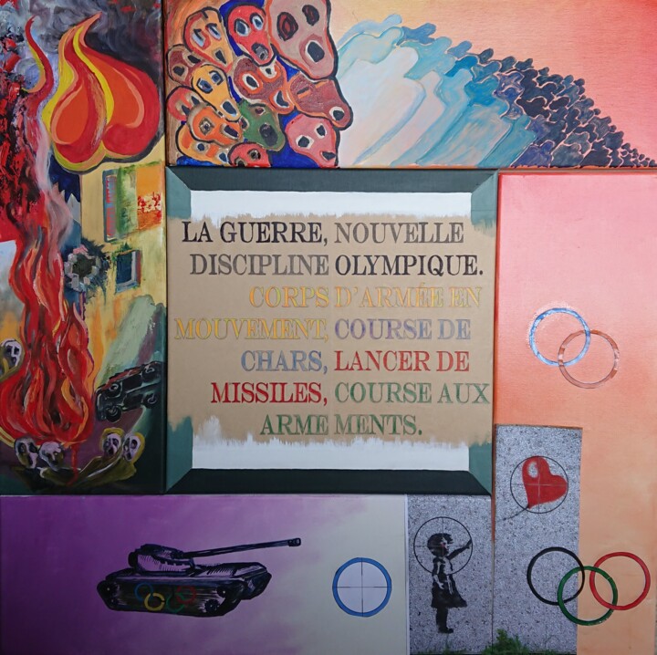 Pintura intitulada "Guerre et Jeux" por Jean-Louis Maurer, Obras de arte originais, Óleo