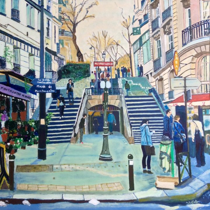 Painting titled "Lamarck-Caulaincourt" by Maurice Bellolo, Original Artwork, Oil Mounted on Wood Stretcher frame