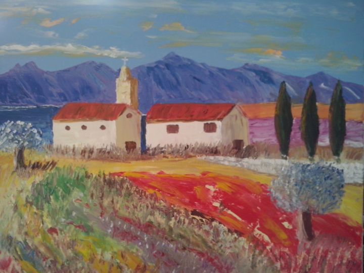 Malarstwo zatytułowany „Prieuré en Provence” autorstwa Maurice Lucien Fus, Oryginalna praca, Olej