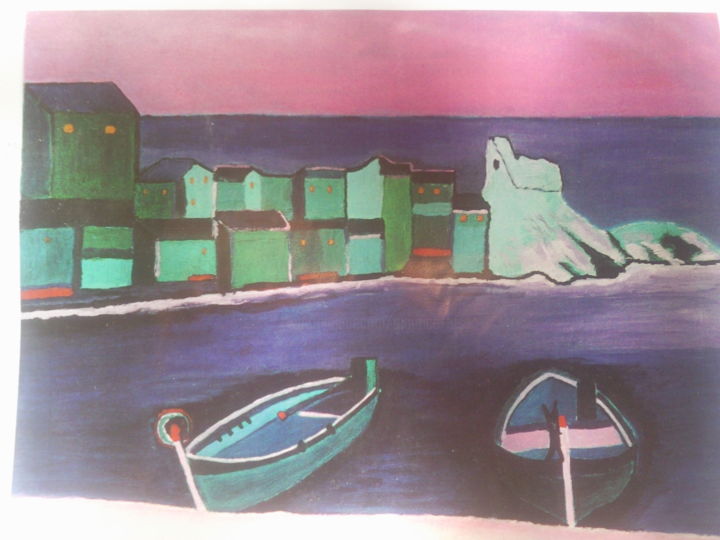 Peinture intitulée "Barques a Erbalunga" par Maurice Lucien Fus, Œuvre d'art originale, Acrylique