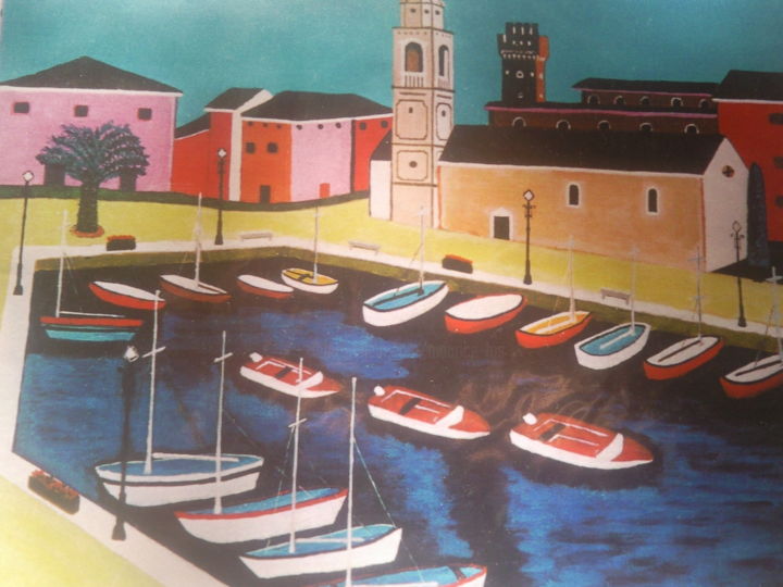 Painting titled "Port de peche Itali…" by Maurice Lucien Fus, Original Artwork, Acrylic