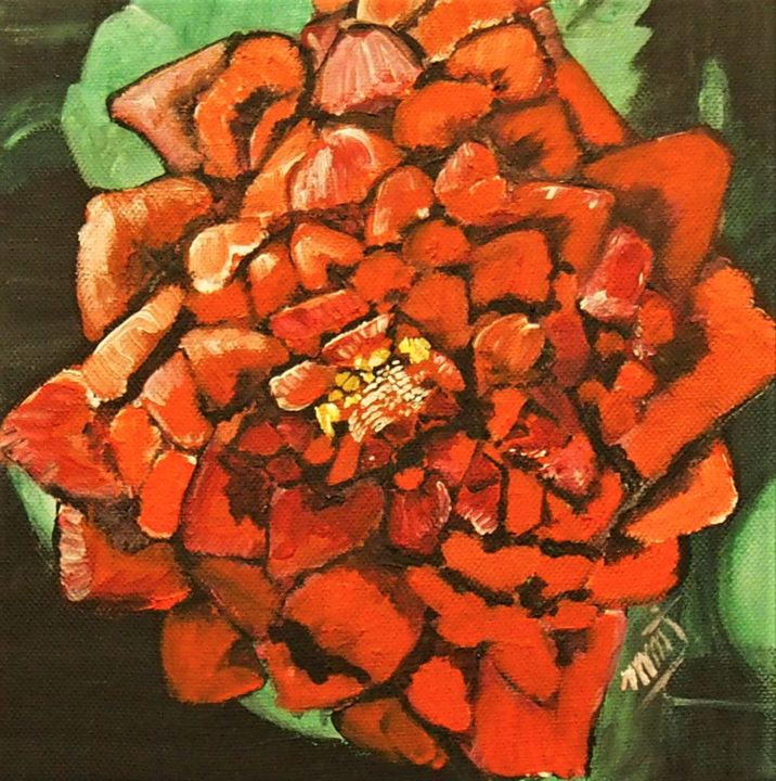Painting titled "Rose 1" by Marcelle Jackotin, Original Artwork, Acrylic Mounted on Wood Stretcher frame