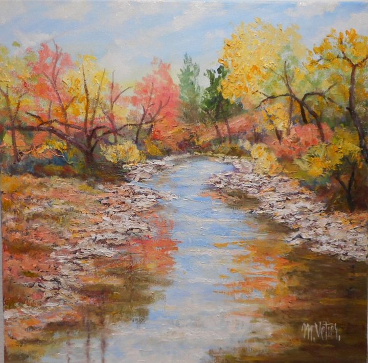 Painting titled "Couleurs d'automne…" by Maurice Vetier, Original Artwork, Oil Mounted on Wood Stretcher frame