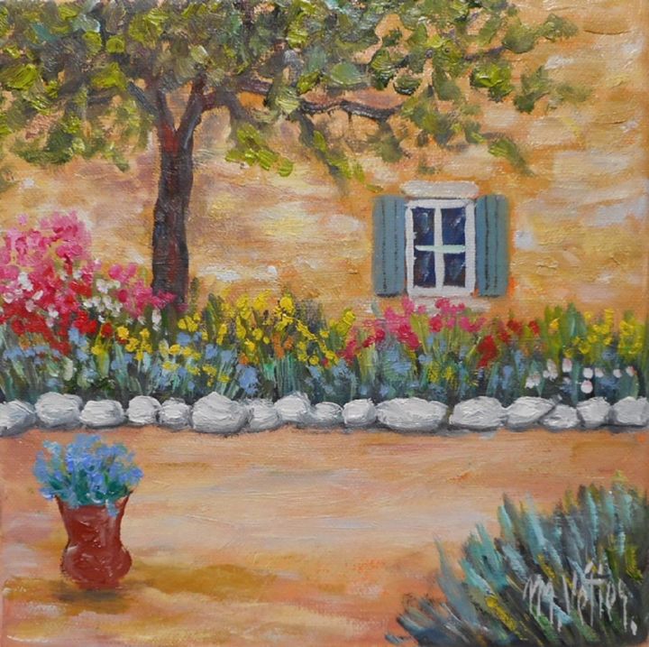 Painting titled "Coin de jardin n°2" by Maurice Vetier, Original Artwork, Oil Mounted on Wood Stretcher frame