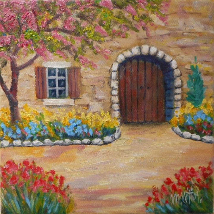 Painting titled "Coin de jardin n° 1" by Maurice Vetier, Original Artwork, Oil Mounted on Wood Stretcher frame
