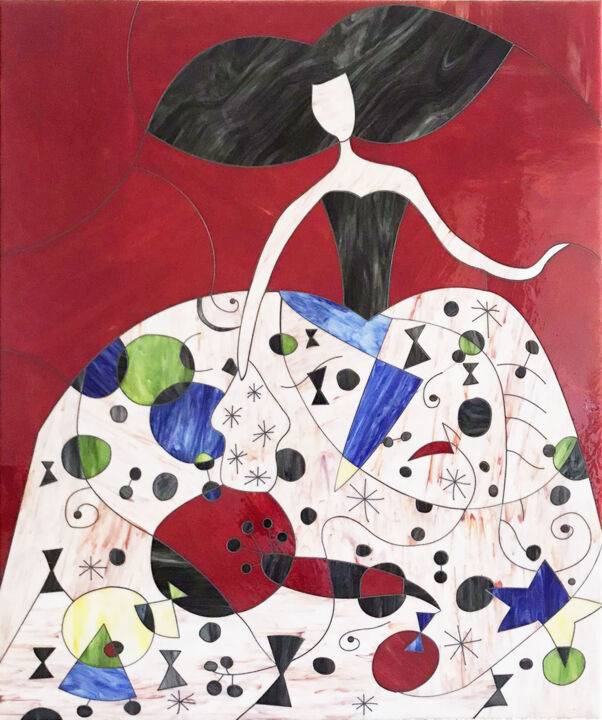 Collages intitulée "Menina - Handmade G…" par Mauricio Aybar & Andrea Castiglione (Maurimosaic), Œuvre d'art originale, Mosa…