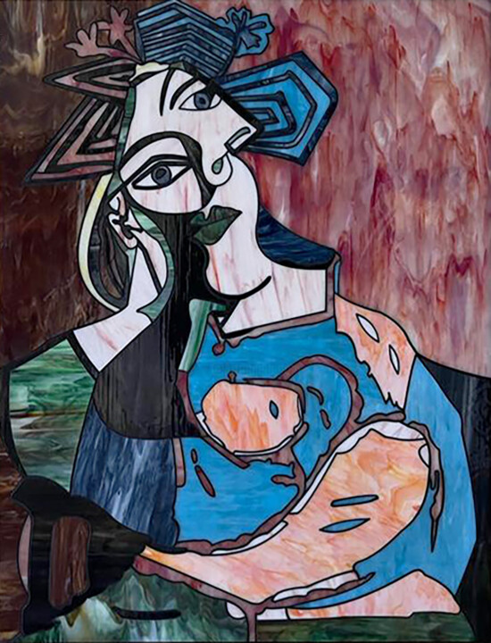 Collages intitulée "Femme Accoudee au R…" par Mauricio Aybar & Andrea Castiglione (Maurimosaic), Œuvre d'art originale, Coll…