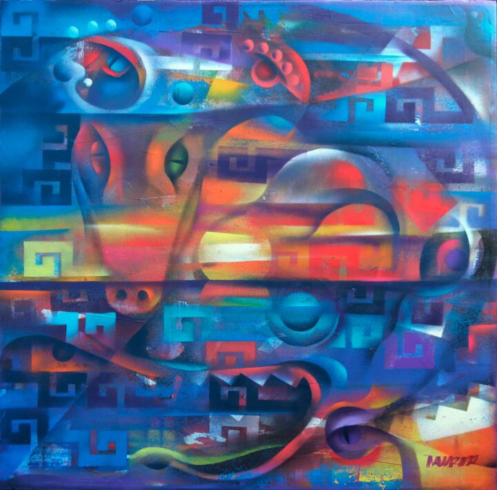 Schilderij getiteld "Itzam Na Sunset" door Mauricio Jose Miranda, Origineel Kunstwerk, Graffiti