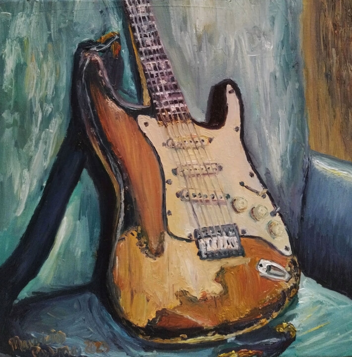 Painting titled "Fender Stratocaster…" by Mauricio Palma, Original Artwork, Oil