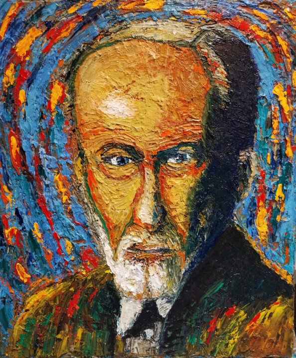 Schilderij getiteld "Sigmund Freud" door Mauricio Palma, Origineel Kunstwerk, Olie