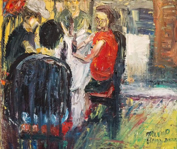 Schilderij getiteld "Meeting with friends" door Mauricio Palma, Origineel Kunstwerk, Olie