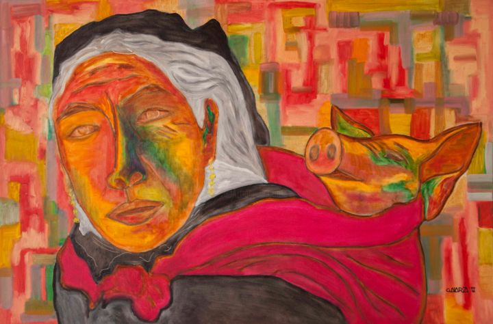 Painting titled "Grandmother and swi…" by Mauricio Galarza Madrid, Original Artwork, Oil